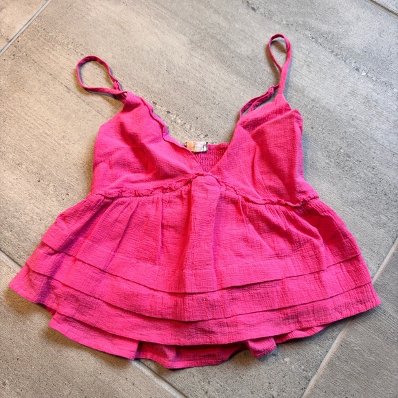 Altar'd State Bright Pink Textured Baby doll Top - Picture 2 of 4
